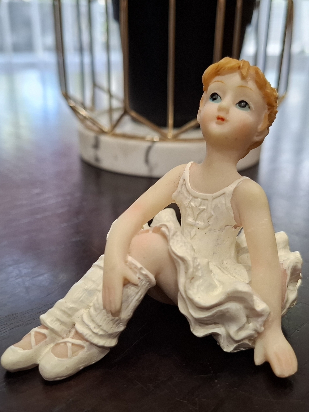Vintage Hand-Painted Resin Ballerina Figurine โ Seated Dancer Shelf Decor
